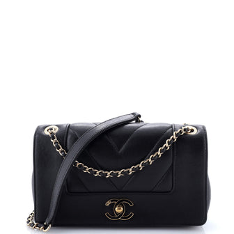 Chanel Mademoiselle Vintage Flap Bag Chevron Sheepskin Small