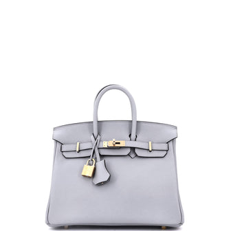 Hermes Birkin Handbag Grey Swift with Permabrass Hardware 25