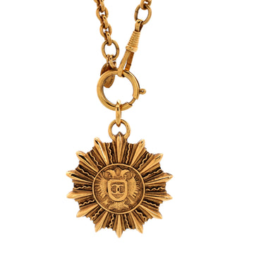 Chanel Vintage Coat of Arms Sunburst Medallion Pendant Necklace Metal