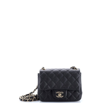 Chanel Square Classic Single Flap Bag Quilted Caviar Mini