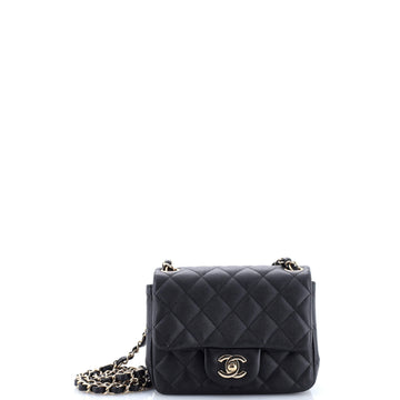 Chanel Square Classic Single Flap Bag Quilted Caviar Mini