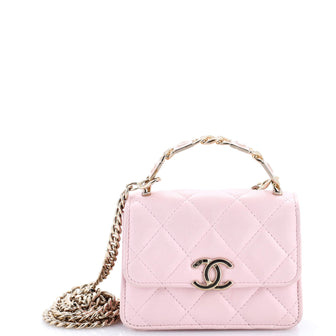 Chanel Coco Enamel Top Handle Flap Clutch with Chain Quilted Lambskin