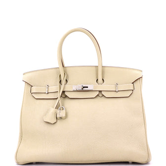 Hermes Birkin Handbag Light Clemence with Palladium Hardware 35