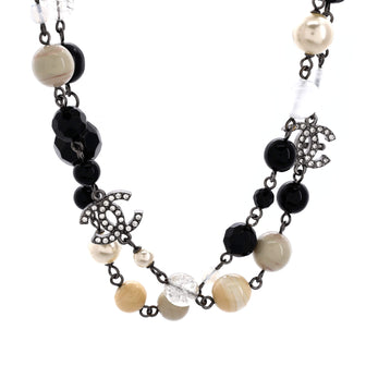 Chanel CC Station Long Necklace Metal with Faux Pearls, Beads, and Crystals