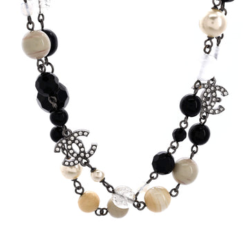 Chanel CC Station Long Necklace Metal with Faux Pearls, Beads, and Crystals