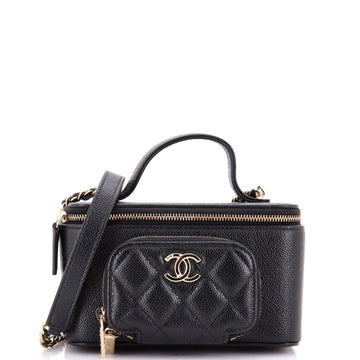 Chanel Business Affinity Top Handle Vanity Case with Chain Quilted Caviar Small