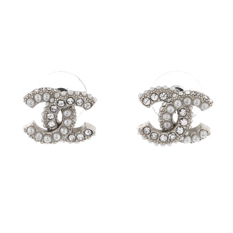 Chanel CC Stud Earrings Metal with Faux Pearls and Crystals