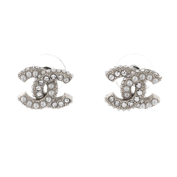 Chanel CC Stud Earrings Metal with Faux Pearls and Crystals