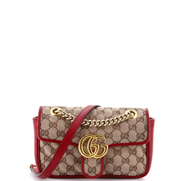 Gucci GG Marmont Flap Bag Diagonal Quilted GG Canvas with Leather Mini