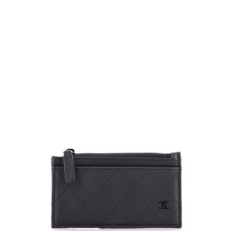 Chanel So Black CC Zip Card Holder Quilted Lambskin