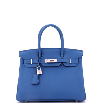 Hermes Birkin Handbag Blue Togo with Palladium Hardware 30