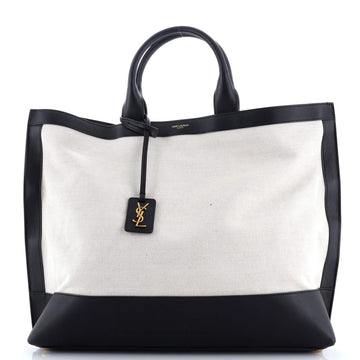 Saint Laurent Two Tone Cabas Tote Canvas with Leather Large