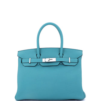 Hermes Birkin Handbag Blue Togo with Palladium Hardware 30