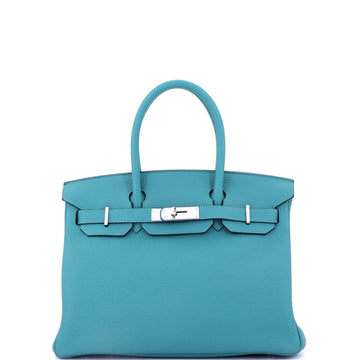 Hermes Birkin Handbag Blue Togo with Palladium Hardware 30