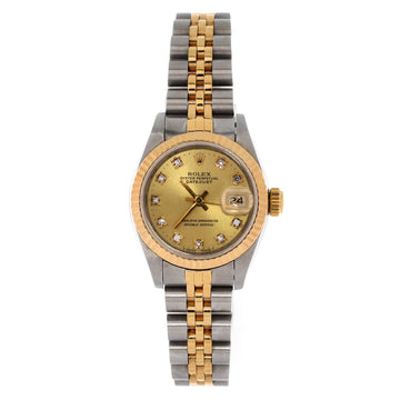 Rolex Oyster Perpetual Datejust Automatic Watch Stainless Steel and Yellow Gold with Diamond Markers 26