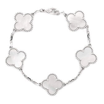 Van Cleef & Arpels Vintage Alhambra 5 Motifs Bracelet 18K White Gold and Mother of Pearl