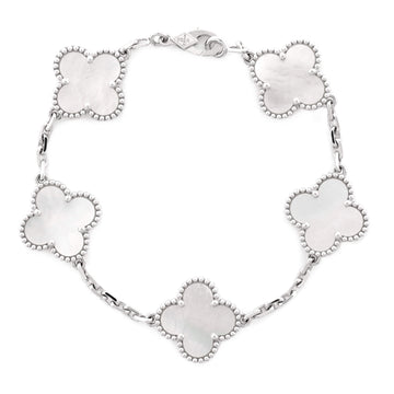 Van Cleef & Arpels Vintage Alhambra 5 Motifs Bracelet 18K White Gold and Mother of Pearl