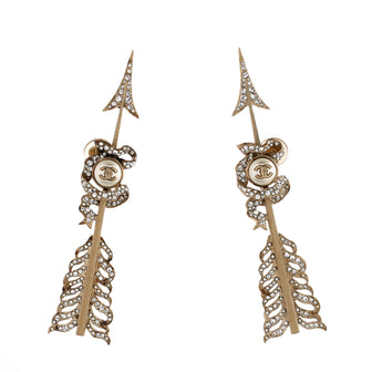 Chanel CC Arrow Clip-On Earrings Crystal Embellished Metal with Pearls