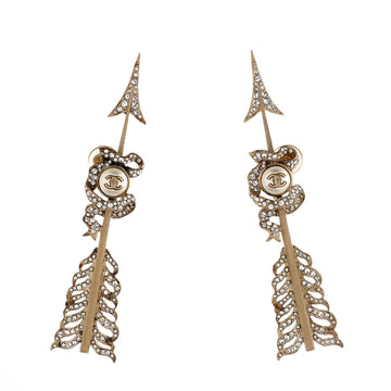 Chanel CC Arrow Clip-On Earrings Crystal Embellished Metal with Pearls