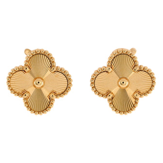 Van Cleef & Arpels Vintage Alhambra Earrings Guilloche 18K Yellow Gold