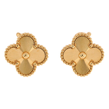 Van Cleef & Arpels Vintage Alhambra Earrings Guilloche 18K Yellow Gold