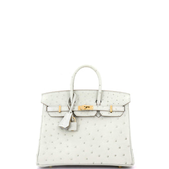 Hermes Birkin Handbag Grey Ostrich with Gold Hardware 25
