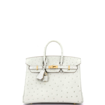 Hermes Birkin Handbag Grey Ostrich with Gold Hardware 25