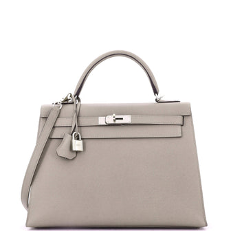Hermes Kelly Handbag Grey Epsom with Palladium Hardware 32