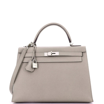 Hermes Kelly Handbag Grey Epsom with Palladium Hardware 32