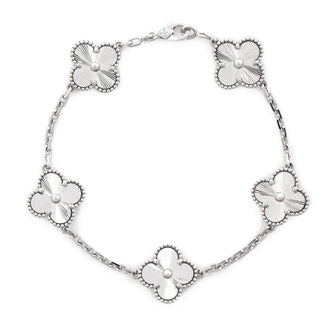 Van Cleef & Arpels Vintage Alhambra 5 Motifs Bracelet Guilloche 18K White Gold