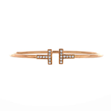 Tiffany & Co. T Wire Bracelet 18K Rose Gold with Diamonds and Mother Of Pearl