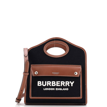 Burberry Logo Pocket Tote Canvas with Leather Mini