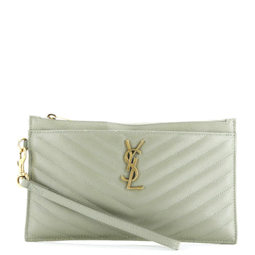 Saint Laurent Classic Monogram Zip Bill Pouch Matelasse Chevron Leather Large