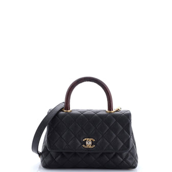 Chanel Coco Top Handle Bag Quilted Caviar with Lizard Mini