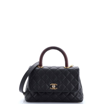 Chanel Coco Top Handle Bag Quilted Caviar with Lizard Mini