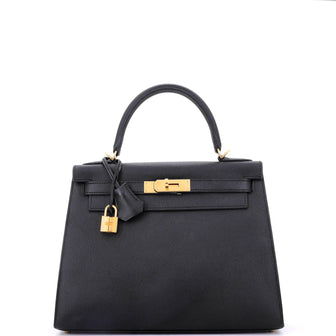 Hermes Kelly Handbag Black Epsom with Gold Hardware 28