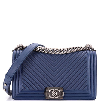 Chanel Boy Flap Bag Chevron Wrinkled Lambskin Old Medium