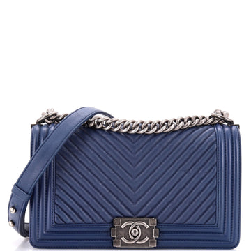Chanel Boy Flap Bag Chevron Wrinkled Lambskin Old Medium