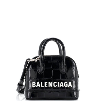 Balenciaga Logo Ville Bag Crocodile Embossed Leather Mini