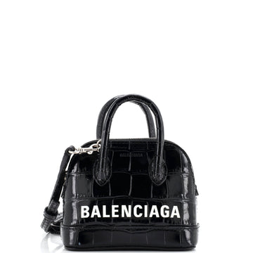 Balenciaga Logo Ville Bag Crocodile Embossed Leather Mini