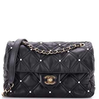 Chanel CC Flap Bag Pearl Studded Quilted Lambskin Medium
