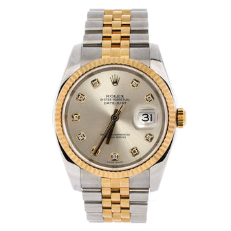 Rolex Oyster Perpetual Datejust Automatic Watch Stainless Steel and Yellow Gold with Diamond Markers 36