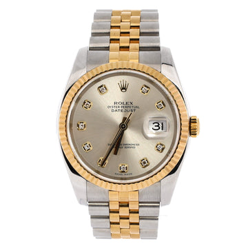 Rolex Oyster Perpetual Datejust Automatic Watch Stainless Steel and Yellow Gold with Diamond Markers 36