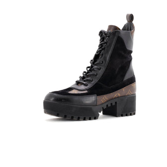 Louis Vuitton Women's Laureate Platform Desert Boots Suede with Monogram Canvas