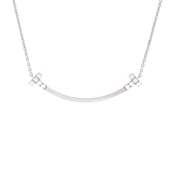 Tiffany & Co. T Smile Pendant Necklace 18K White Gold with Diamonds Medium