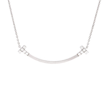 Tiffany & Co. T Smile Pendant Necklace 18K White Gold with Diamonds Medium
