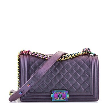 Chanel Boy Flap Bag Quilted Iridescent Goatskin Old Medium