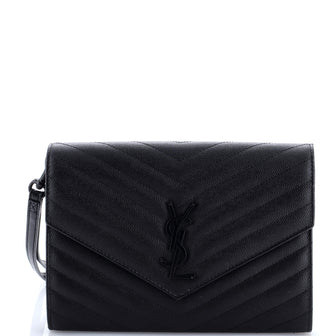 Saint Laurent Classic Monogram Envelope Wristlet Clutch Matelasse Chevron Leather