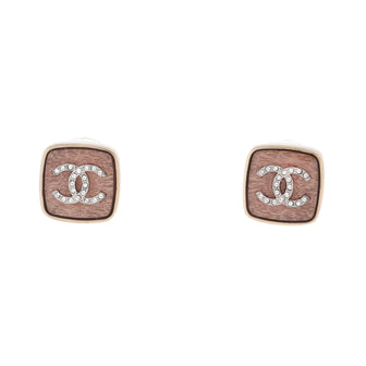 Chanel CC Square Stud Earring Earrings Brushed Metal with Crystals