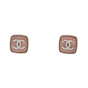 Chanel CC Square Stud Earring Earrings Brushed Metal with Crystals